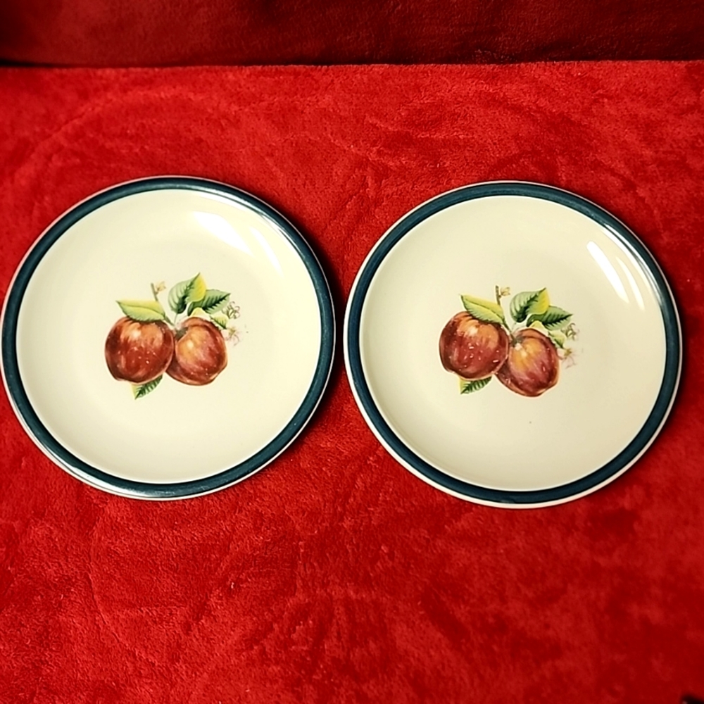 ☆Vintage, Set of 2. Casuals by China Pearl. Salad Plates. Apple Pattern.☆